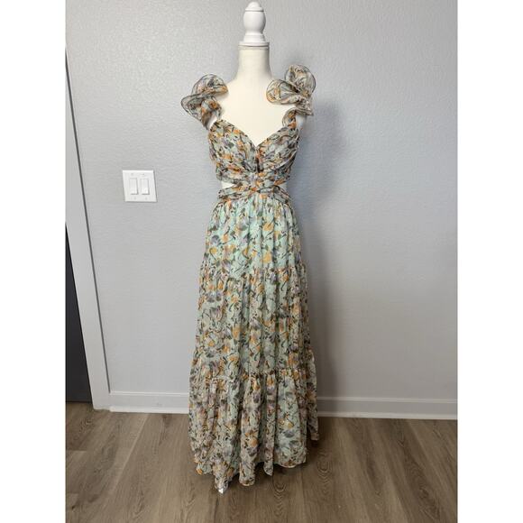 New ASTR the label Fritillaria Maxi Dress Multi Print Floral Green Size Small - Picture 3 of 8